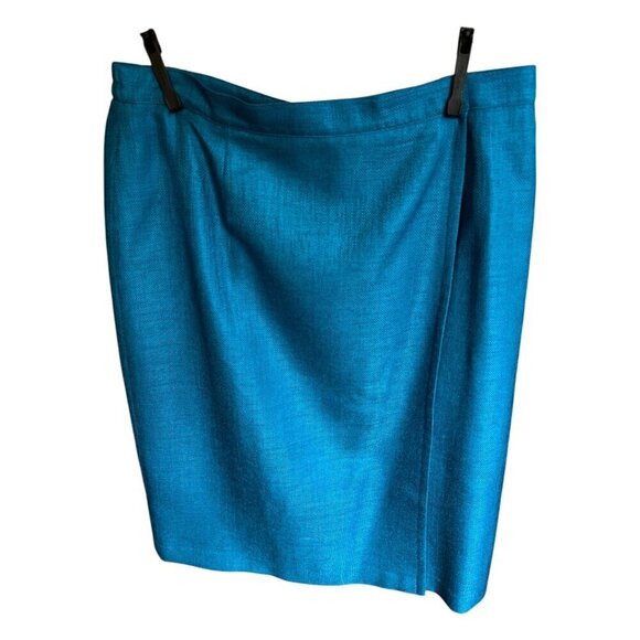 Sag Harbor Suit Womens 2 Piece Skirt Suit Peacock Deep Aqua Textured Size 14P - Picture 7 of 16